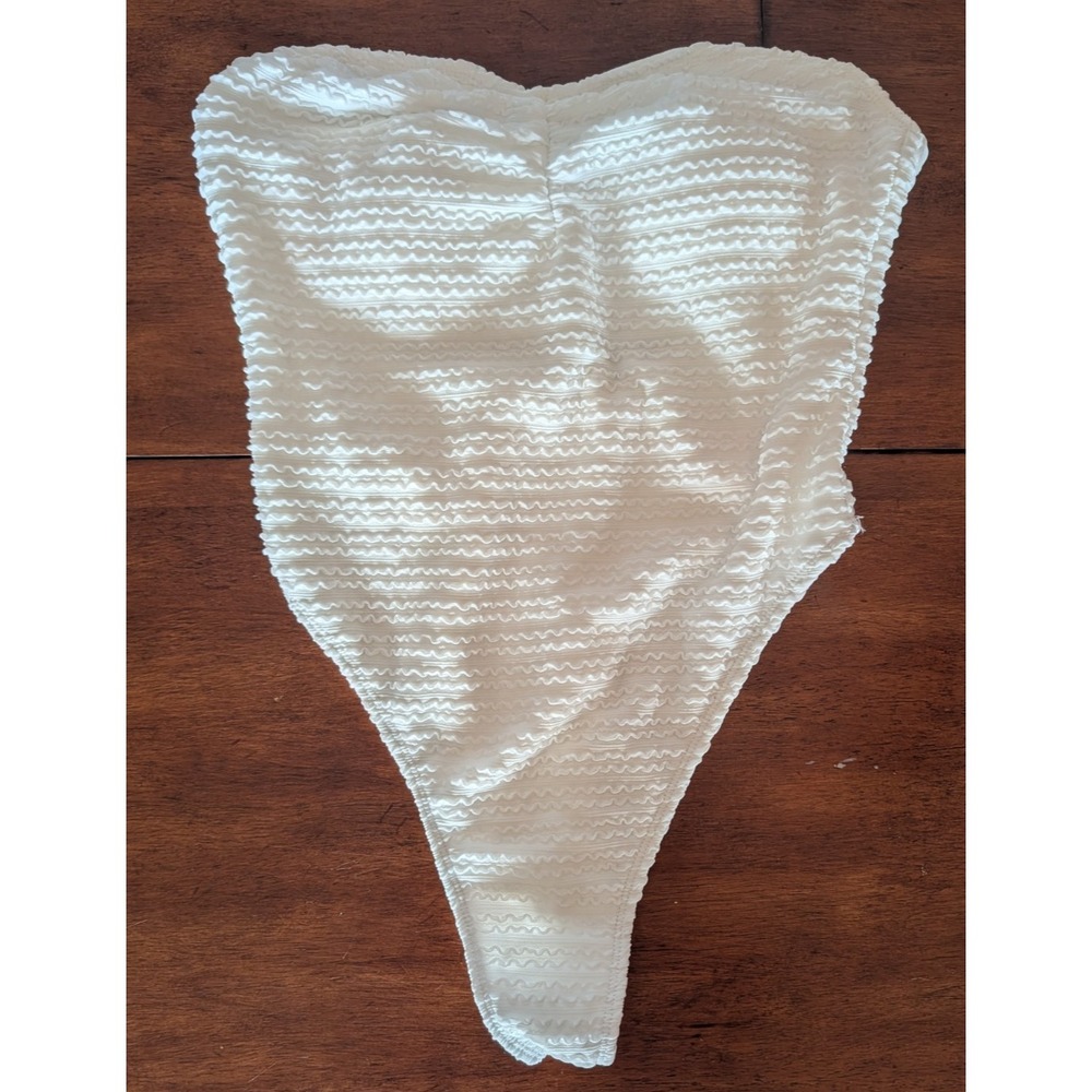 Bozzolo White Strapless Bandeau One-Piece Swimsuit High Leg Cheeky, Size L or M